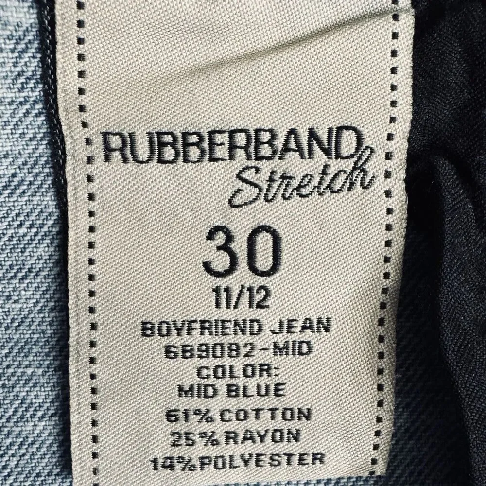 Rubberband Boyfriend Jeans 11/12 (32x26) Blue Stonewash Distressed Denim Juniors